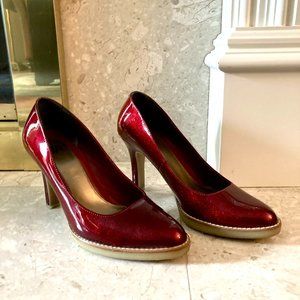 Saks Fifth Avenue Red Vinyl Metallic Glitter High Heels Size 8.5